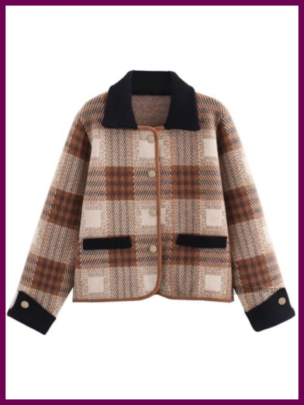 Vintage Plaid Knit Cardigan Sweater with Pockets for Women